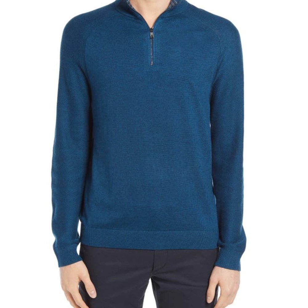 NWT Ted Baker London LOSTIT Half Zip Funnel Neck Jumper TealBlue 3XL $200 JK241